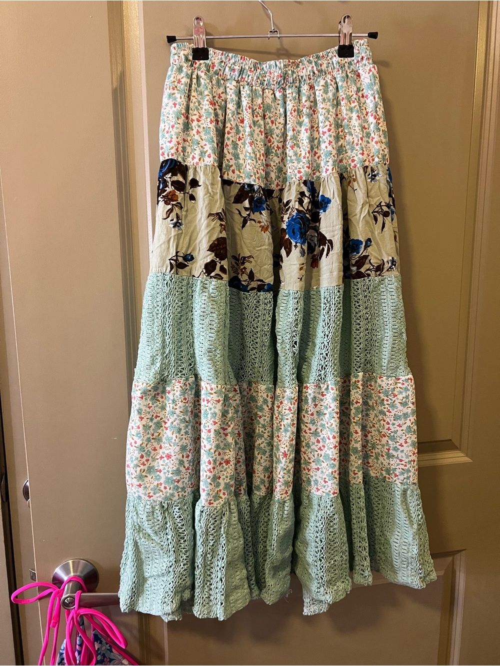 POL Mint Green Floral Tiered Maxi Skirt: S - Picture 2 of 7